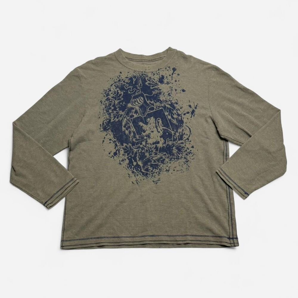 Cremieux Thermal Long Sleeve Shirt Olive Graphic Waffle Knit Mens Small